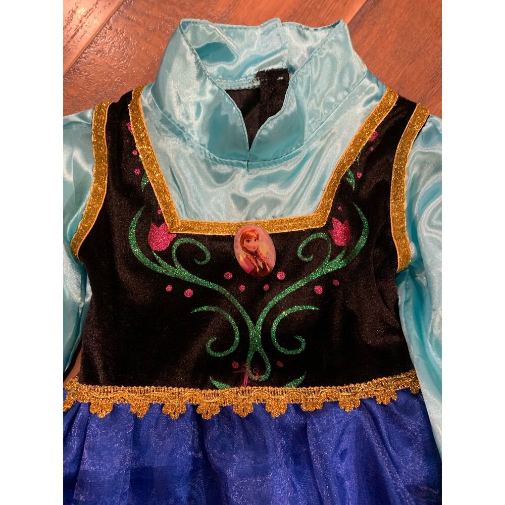 Disney Frozen Anna Costume Dress Girls Size 4-6 Long Sleeve Blue Red Princess - Picture 7 of 12